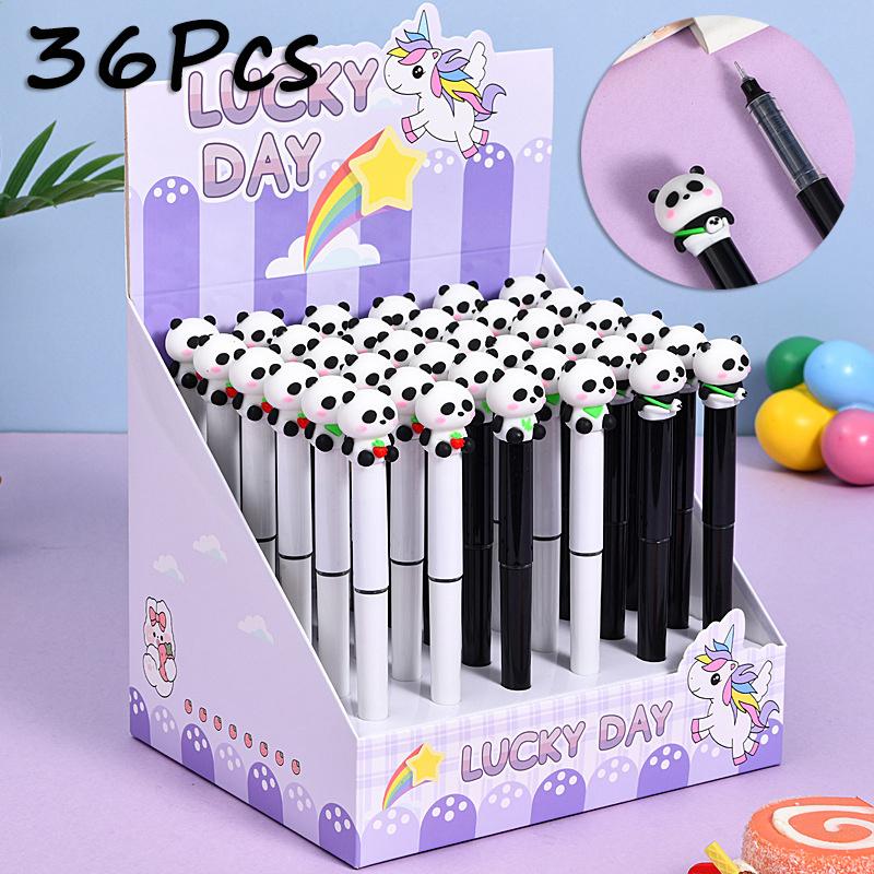 36Pcs Kawaii Panda Shape Cartoon Straight Liquid Quick Drying Gel Pen Stationery School Office Supplies Prize Gift Writing Tools Holiday Gift No