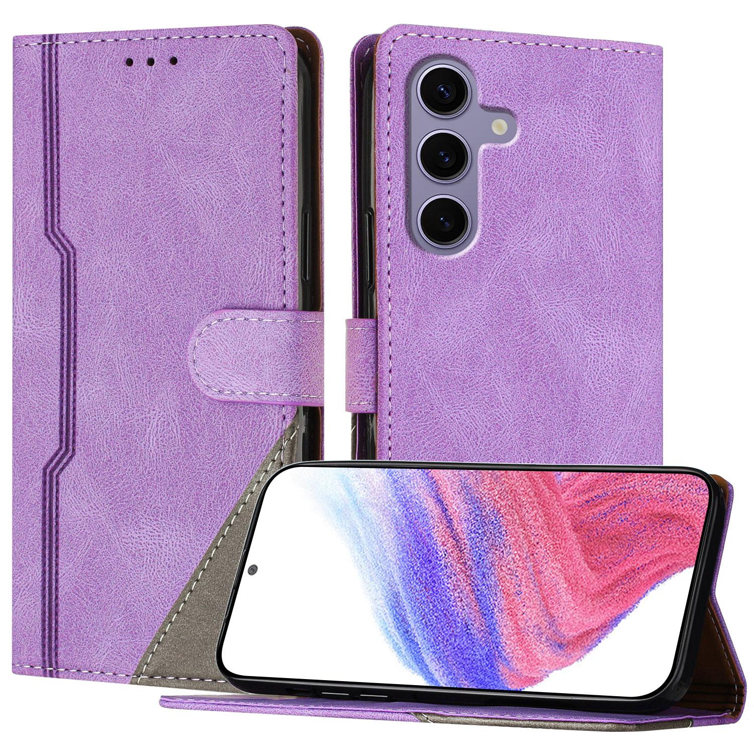 

For Samsung Galaxy S25 Leather Case Triangle Patchwork Wallet Stand Shockproof Phone Cover F