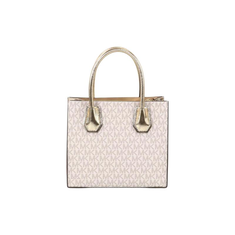 MICHAEL KORS Mercer Signature Logo Metal Organ Coated Canvas Shoulder Crossbody Bag Medium Women's Vanilla