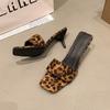 Fashion Sexy Leopard Print Women Slippers V-Strap Shallow Peep Toe Thin High Heels Sandal Summer Party Banquet Shoes Zapatos Mujer