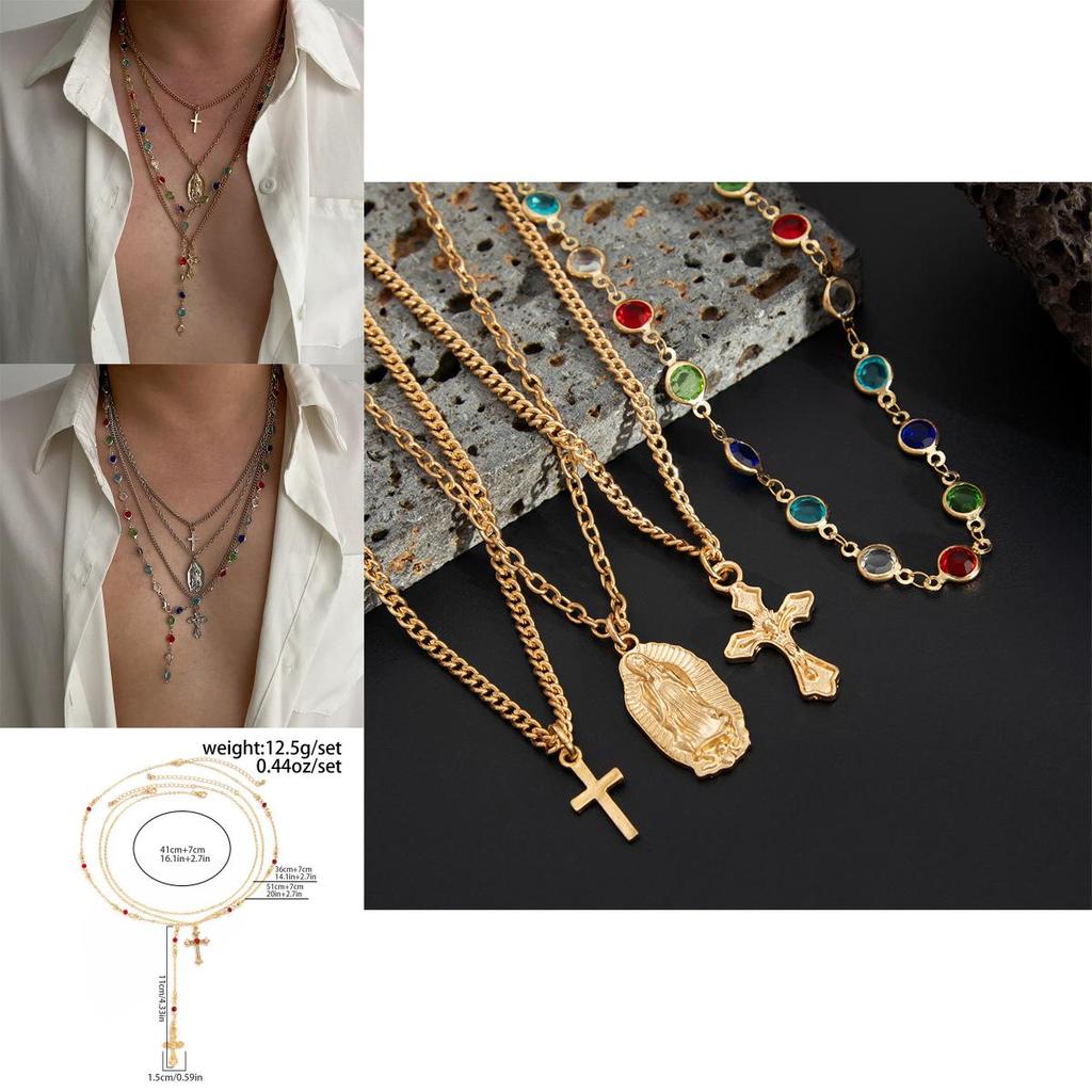 Cross Pendant Necklace For Women With Layered Y Design And Fringes