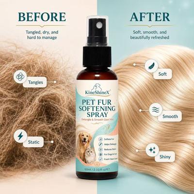 KAUFE 1 ERHALTE 2 GRATIS KineShineX Tierentfilzungs- & Antistatik-Fellspray 60ml - Leave-In Weichmachende & Glättende Fellpflege für Hunde & Katzen