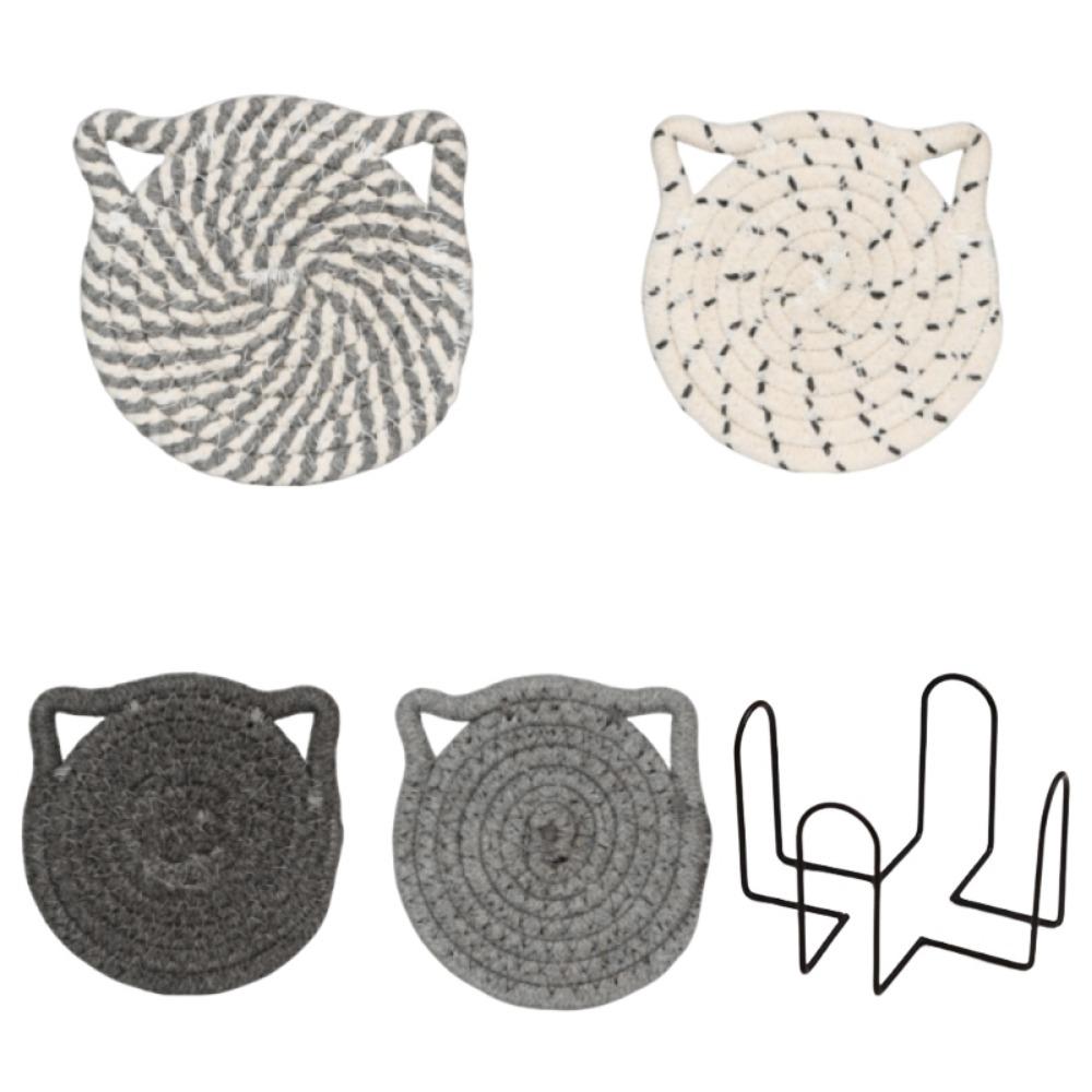 4/8 Pcs Woven Cotton Drink Coasters Non-Slip Base Absorbent Coasters  Kitchen Accessories