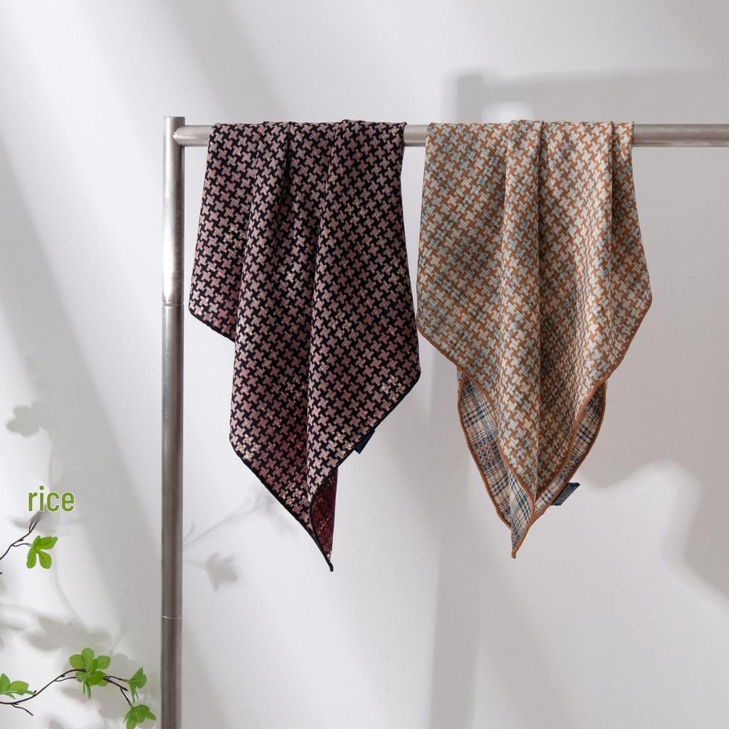 Herbst 2025 Japanischer Minimalistischer Hahnentritt Seide Wolle Handgerollt Doppelseitig Zweifarbig Schal