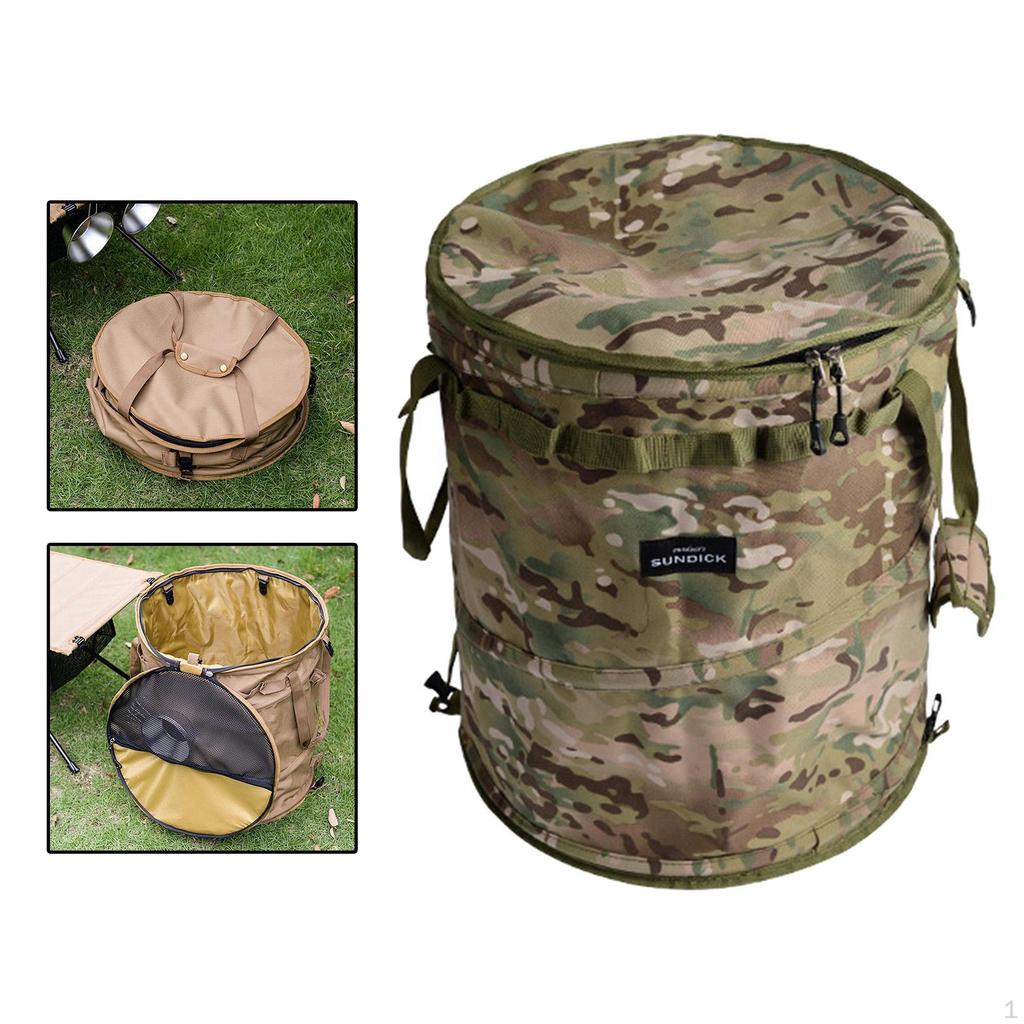 Camping Trash Can Collapsible Portable Multi-Functional with Zipper Lid Waste