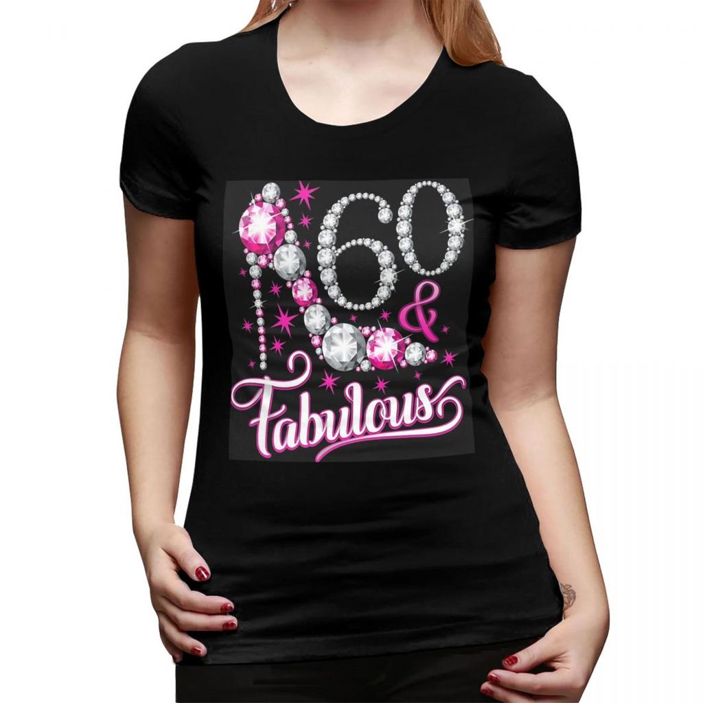 Design 60° Compleanno 60 e Favolosa Maglietta da Donna Girocollo Streetwear T-shirt da Donna Manica Corta Abbigliamento Top