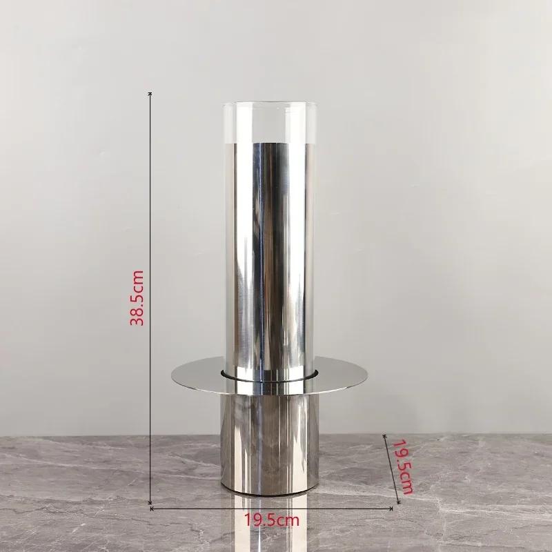 Metal Handicraft Flower Vase Geometry Stainless Steel Glass Laminated Saucer Shape Artistic Floral Arrangement Home Decoration