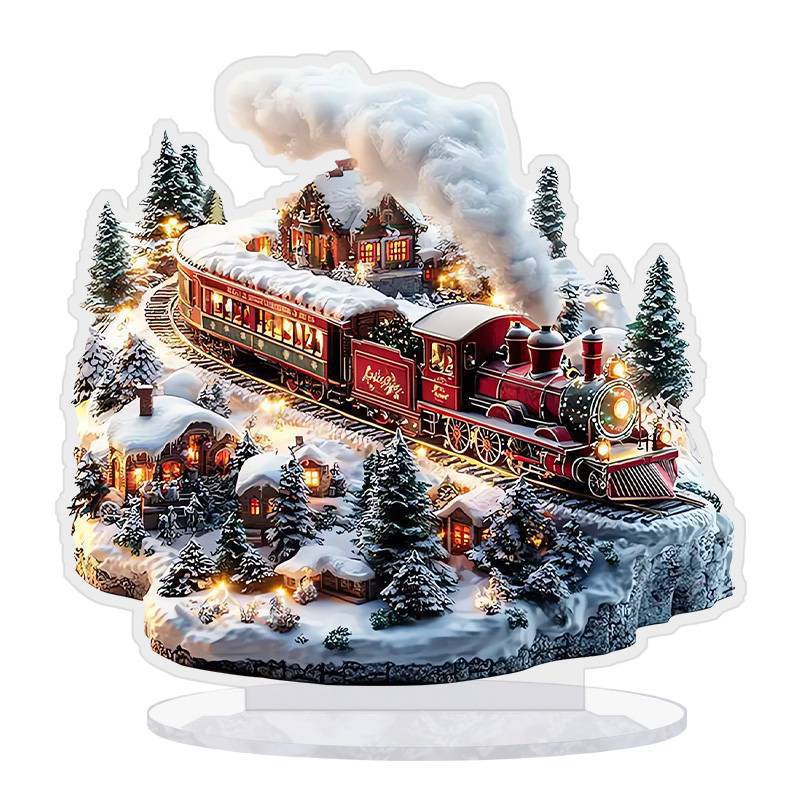Set di case uniche del villaggio di Natale, figurine rotanti con display del treno, decorazione musicale illuminata a LED, decorazione natalizia a batteria