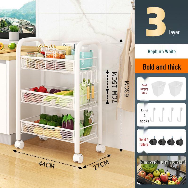 Multi-layer Movable Kitchen and Bathroom Storage Trolley and Vegetable Basket