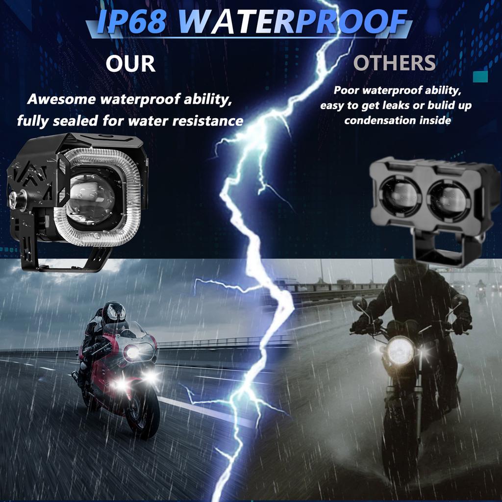 Motorcycle LED Driving Fog Lights, 60W 4000LM 4 Lighting Modes LED Auxiliary Lights IP68 Waterproof