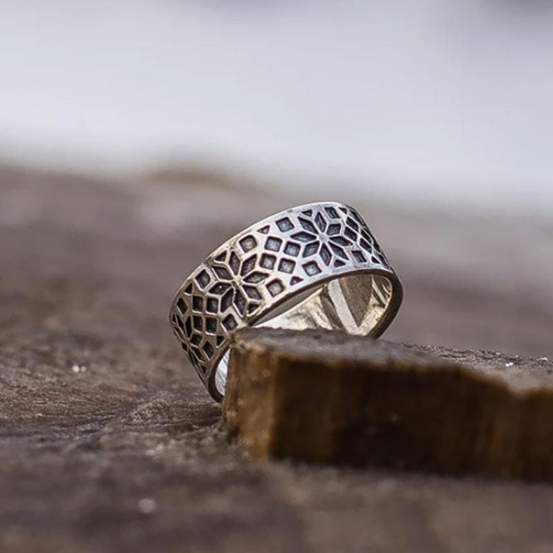 Huajie Retro Geometrisch Silber Gravur Unisex Ringe Bankett Party Exquisiter Ring Zubehör Trend
