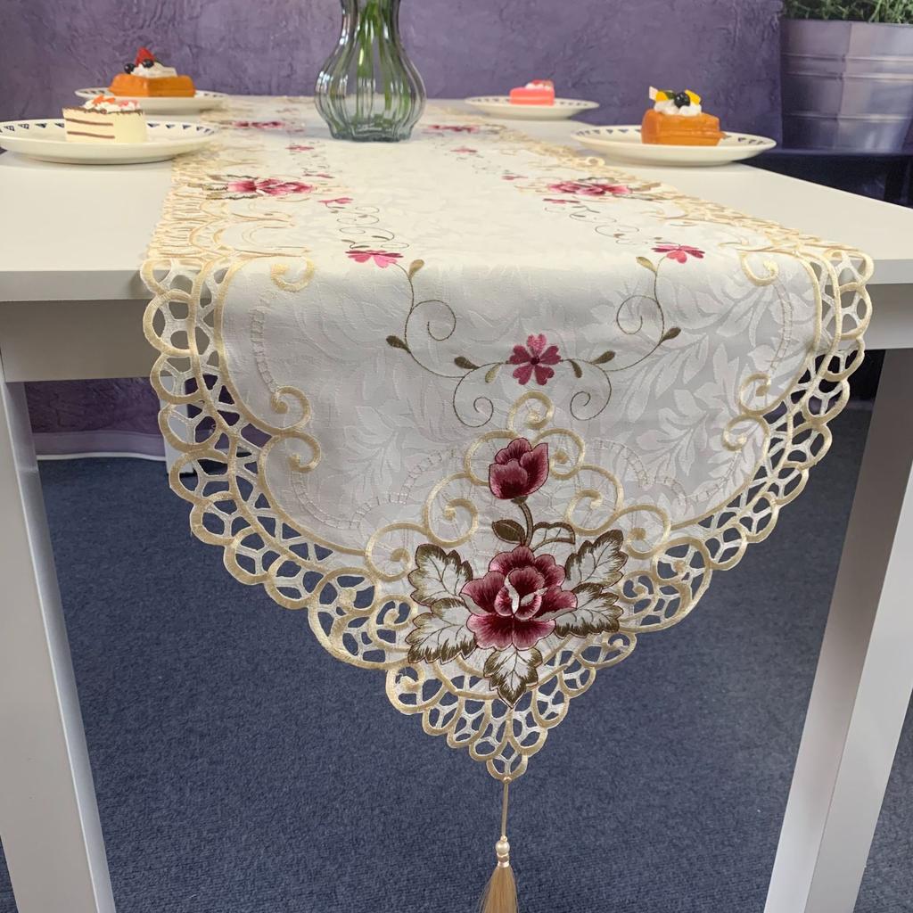 New Table Flag Modern Simple Flower Embroidery Hollow Coffee Table Tablecloth Tassel Suizi Table Flag