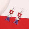 Fashionable letter trendy earrings, red, blue and white combination letter diamond-encrusted earrings, elegant long ear hook earrings