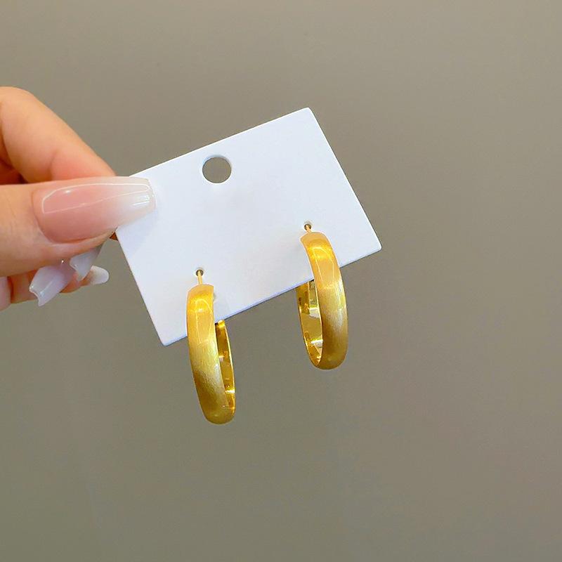 Brushed round plain ring earrings light luxury high-end earrings fashion personality simple earrings women