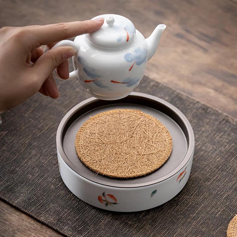 Retro Organic Loofah Sponge Cup Teapot Mat Durable Natural Kitchen Coaster Eco-friendly Teaware Tray Accessory Tea Ceremony