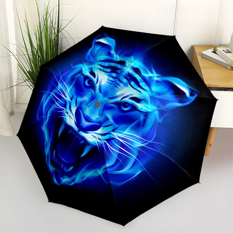 1pc Blue Tiger Automatic Open/Close Umbrella - Compact Travel Umbrella, Gift for Birthday, Holiday yy260106033