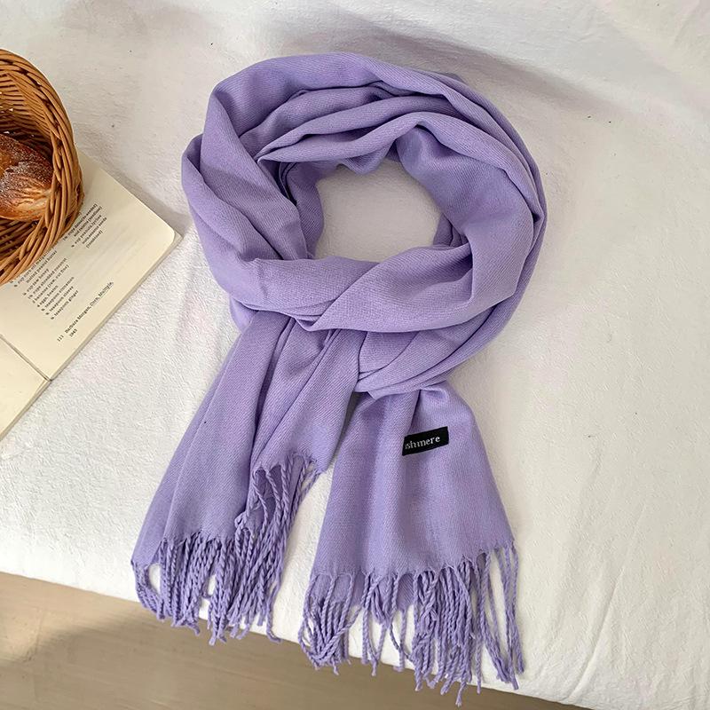 Scarf women's winter high-end sense new imitation cashmere solid color versatile warm fringed shawl scarf