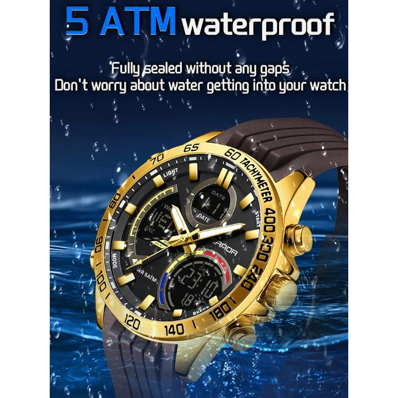 SANDA Luxury Men Electronic Quartz Watch Chronograph Double Display Waterproof Man Digital Wristwatch Military Sport Male Clock