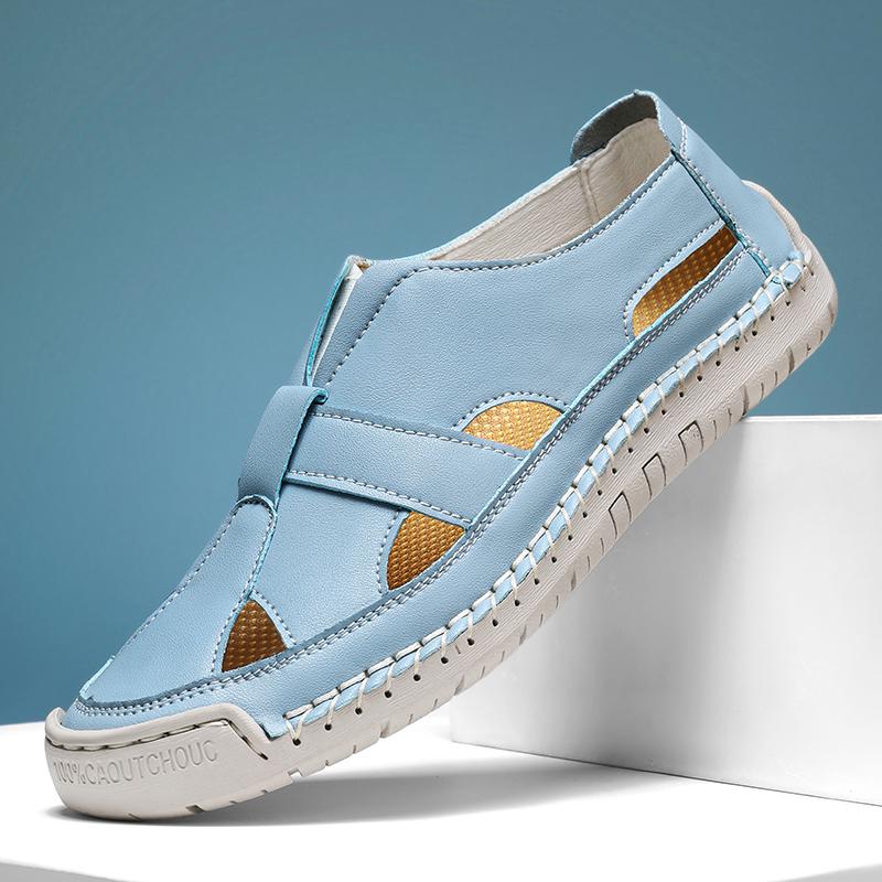 

Бренд Летний Дофаминовый Цвет Унисекс Удобные Сандалии на Мягкой Подошве Модные Уличные Мужские Перфорированные Дышащие Повседневные Пляжные Туфли 45 небесно-голубой