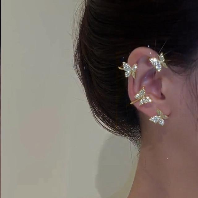 Shining Snowflake Zircon Stone Ear Clip Earrings New Arrival Voguish Fashionable 1Pc Butterfly Non Piercing Ear Hook Celebration Gathering Bridal