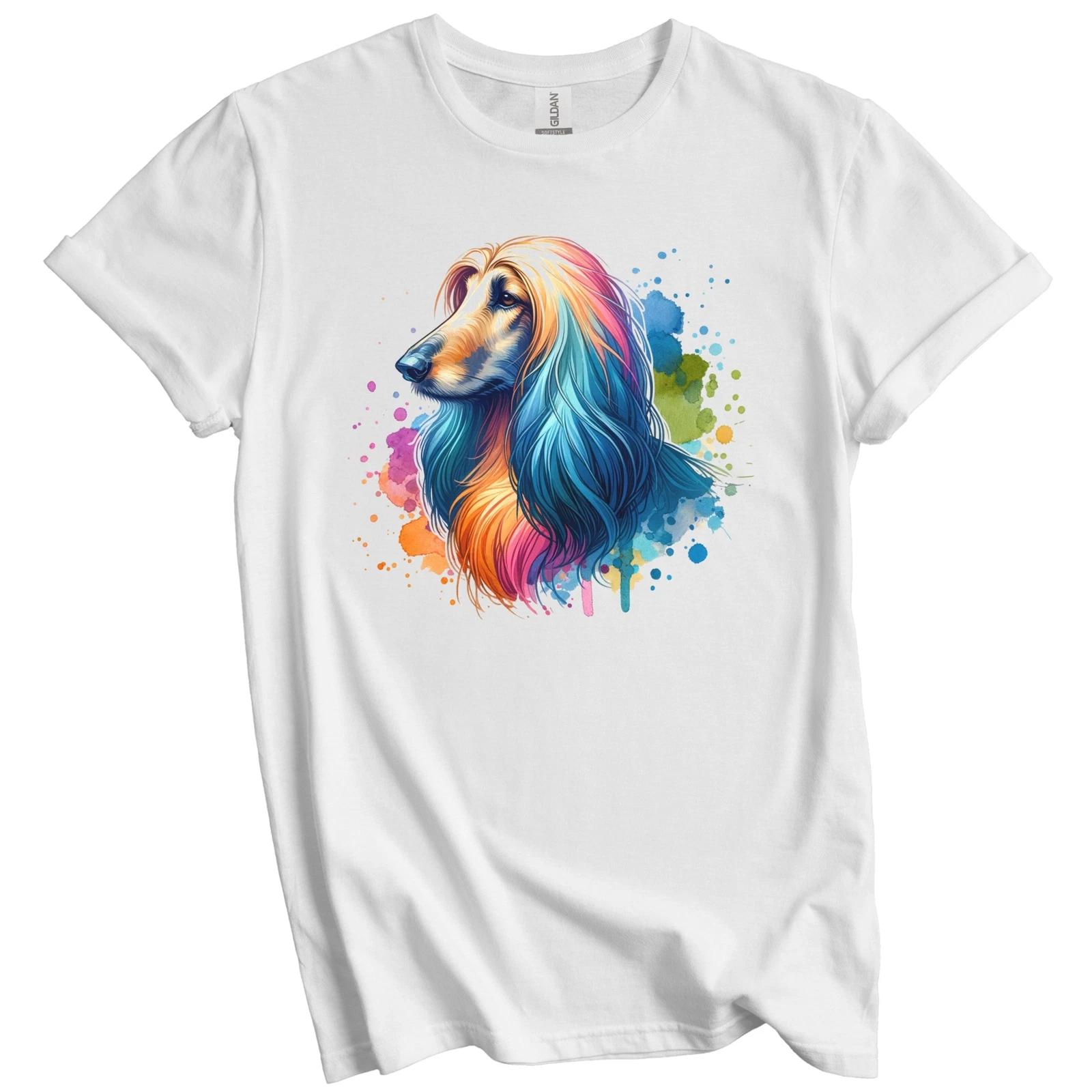 Afghan Hound Rainbow Watercolor Portrait Dog Lover T-Shirt - Afghan Hound Gift XL