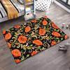 Floral Carpet with Red Poppies, Green Leaves, Black and Gold Design Suitable for use as an anti-slip for living room bedroom sofas