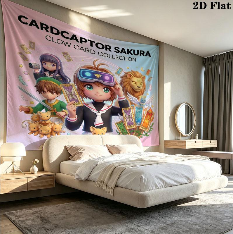 Cardcaptor Sakura Wall Tapestry Aesthetic Wall Hanging Printed Fabric Blanket Decorative Tapestries For Bedroom Living Room Home Decor