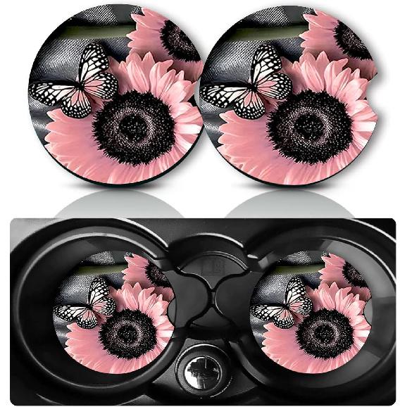 Car Coasters for Cup Holders,2 PCS Universal Non-Slip Black Leopard Print Car Coasters,2.75" Rubber Mat,Leopard Cars Accessories Cup Drink Holder