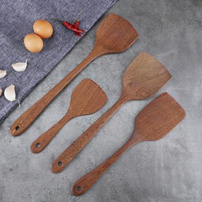 Ahşap Pirinç Kaşığı Uzun Saplı Düz Kızartma Spatulası Çorba Kepçesi Pişirme Gereci Yuvarlak Kenarlı Mutfak Aletleri