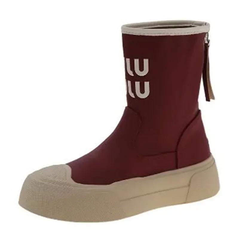 Chelsea Women's Rubber Boots Autumn Winter Shoes Luxury Designer Boots-Women Round Toe Rain High Heel 2024 Ladies Ankle