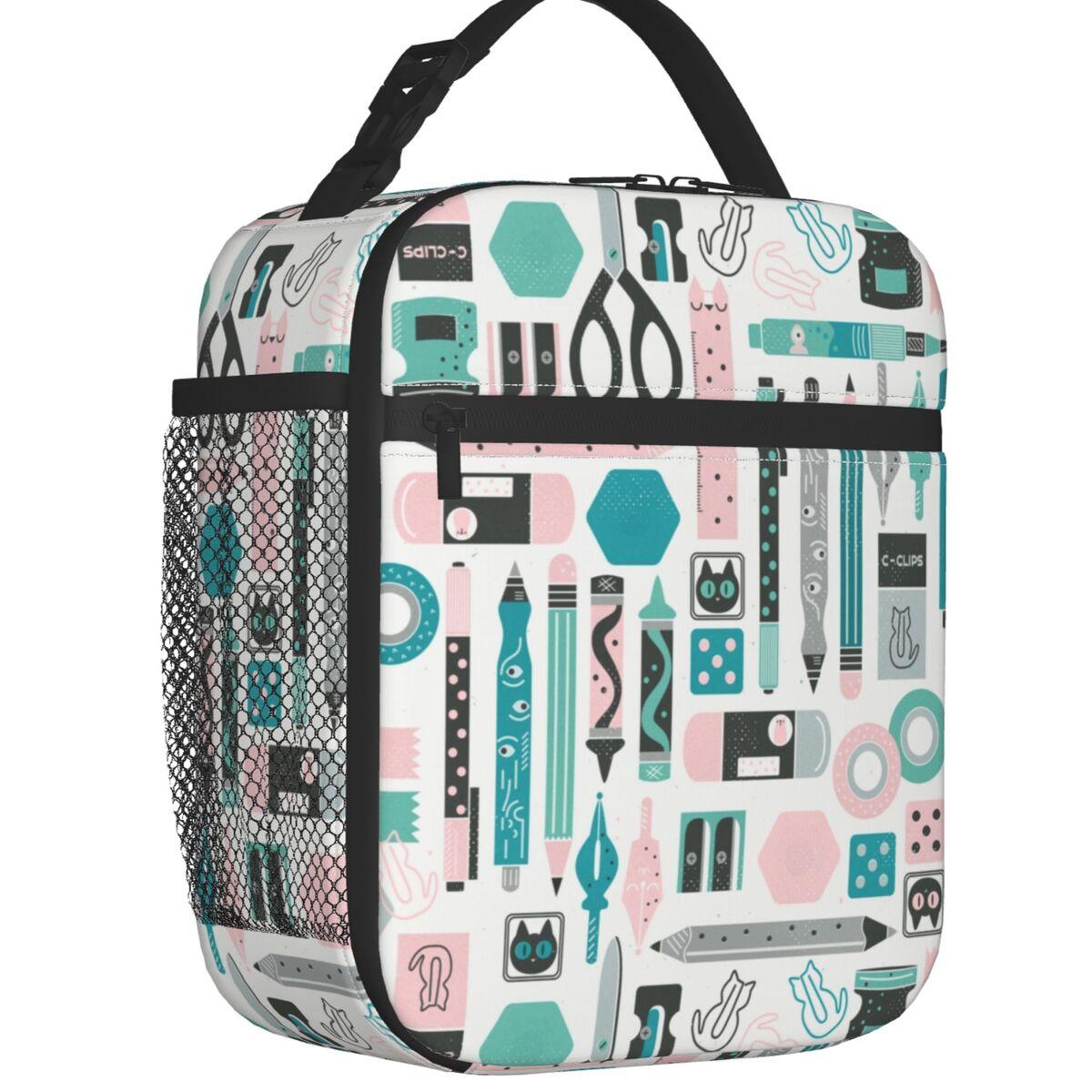 

Back To School Pattern Insulated Lunch Bags Teacher Pencils Stationery Love Portable Cooler Thermal Food Lunch Box Kids Children S разноцветный