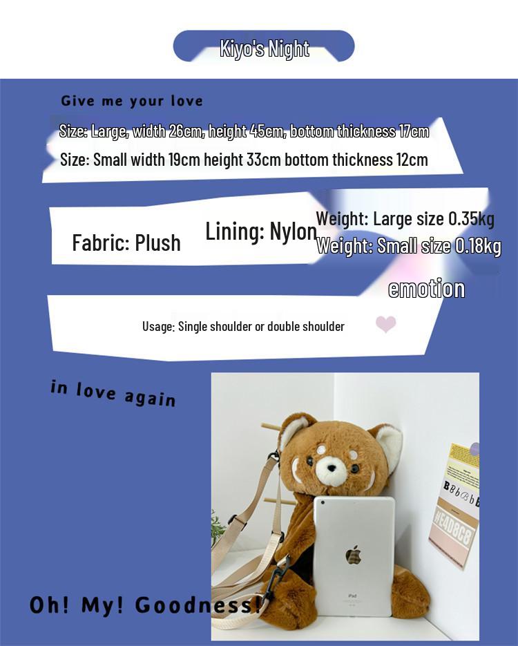 2026 Large & Small Raccoon Fur Plush Backpack - Cute Crossbody Bag for Women & Students, Lying Down Doll Toy