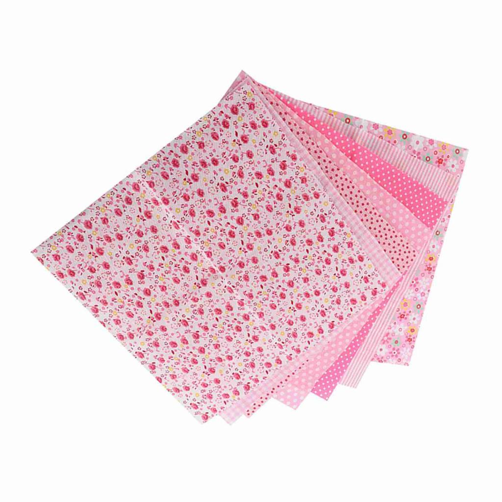 7pcs 25*25cm Cotton Fabric DIY Assorted Squares Pre Cut Bedding Suite Quarters Bundle (Pink)