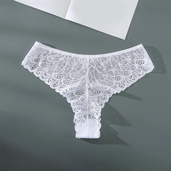 Low-rise Cotton Crotch Seamless Solid Color Women Panties Sexy See-Through Hollow Lace Briefs