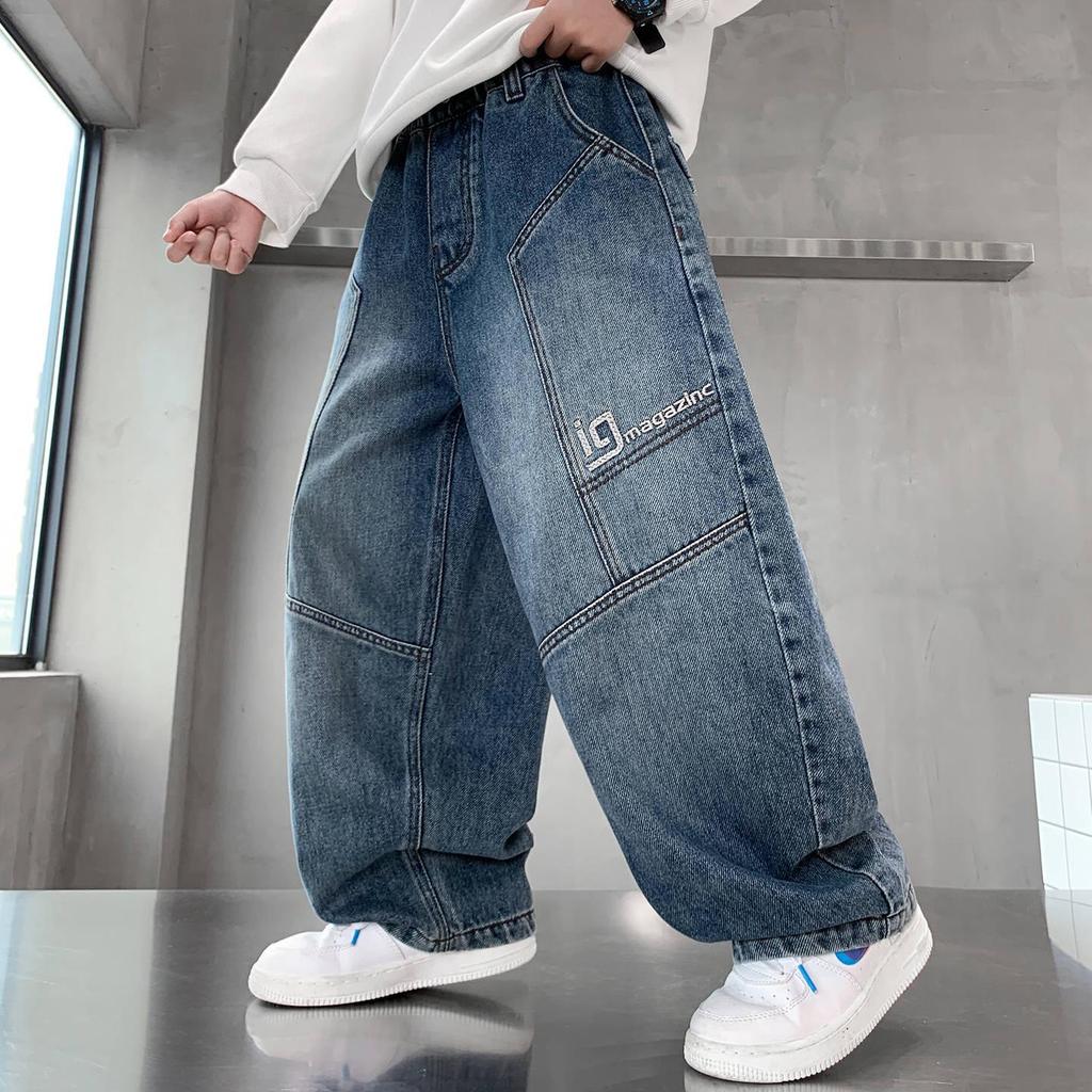 2025 New Boys' Loose Wide-Leg Denim Pants - Stylish and Comfortable for Teens