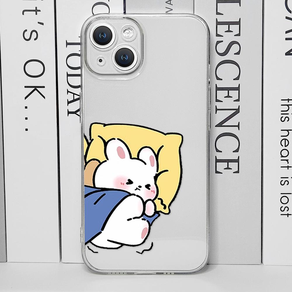 

Cartoon Rabbit Bear Paired Couple Phone Case for IPhone 11 12 13 15 16 Pro Max Mini X XS 7 8 14 Plus SE2 Clear Lovers Soft Cover For iPhone XR