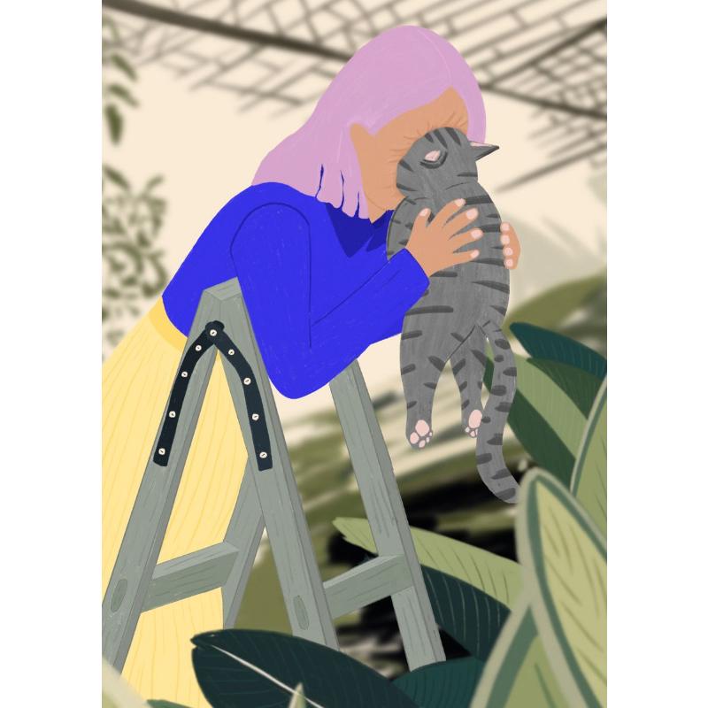 Abstrakte Kunst Frau Stimmung Sofa Dschungel Pyjamas Poster Leinwandmalerei Lustig Alltag Wandkunst Bild Wohnzimmer Heimdekoration