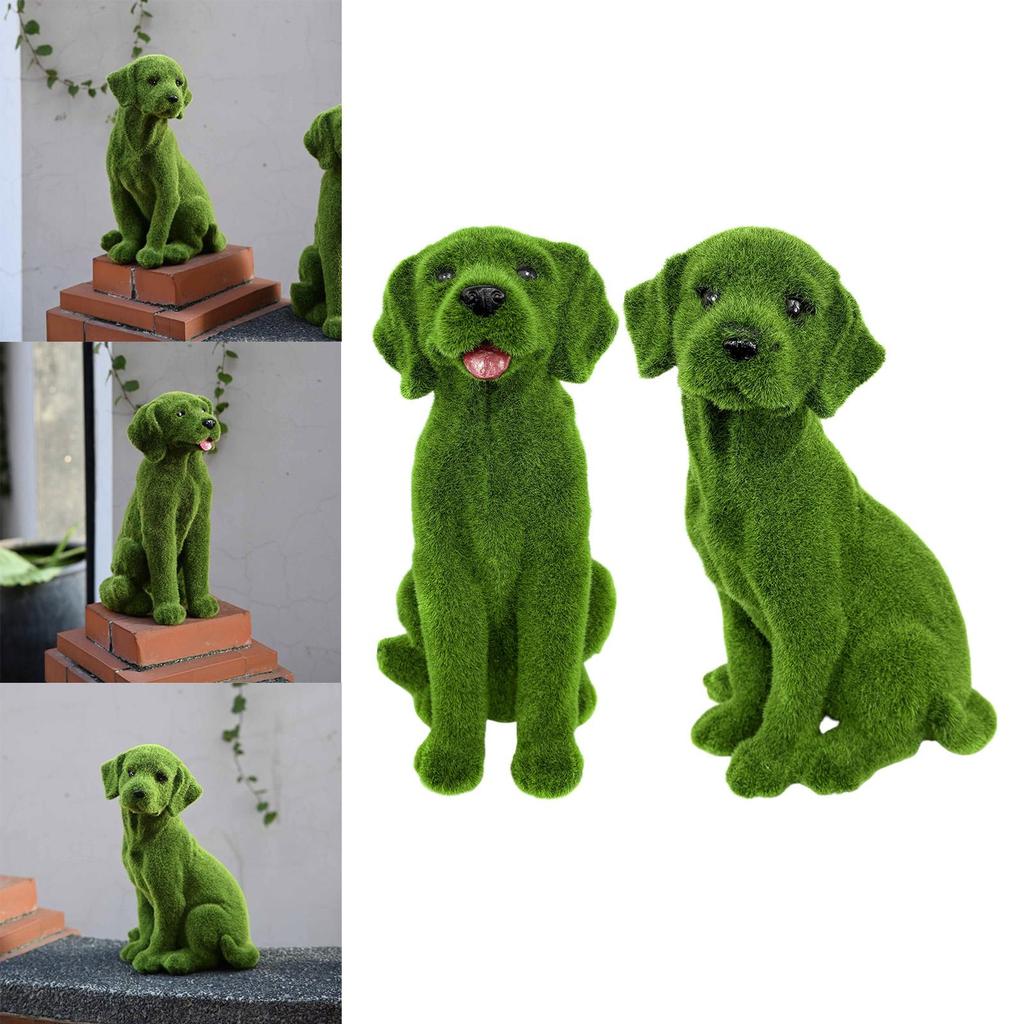 Garden Flocked Dog Statue Decor Flocking Dog Figurine for Yard Backyard Lawn
