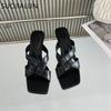 Fashion SUOJIALUN 2025 Summer New Brand Women Slipper Fashion Square Toe Slip On Ladies Slides Square High Heel Dress Sandal Shoes