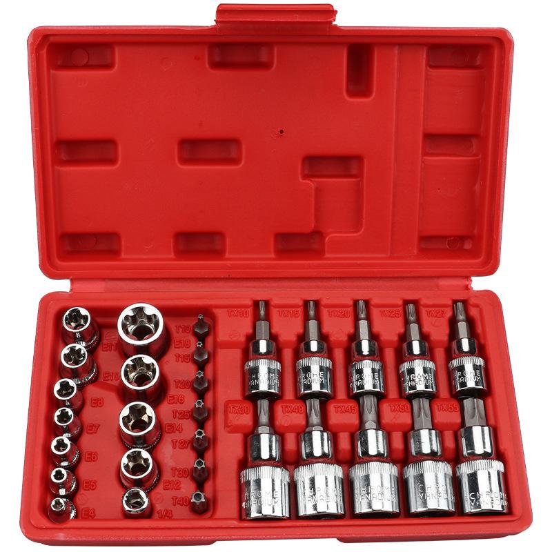 30-Piece Chrome Vanadium Steel Socket & Bit Set for Mechanics and Auto Repair