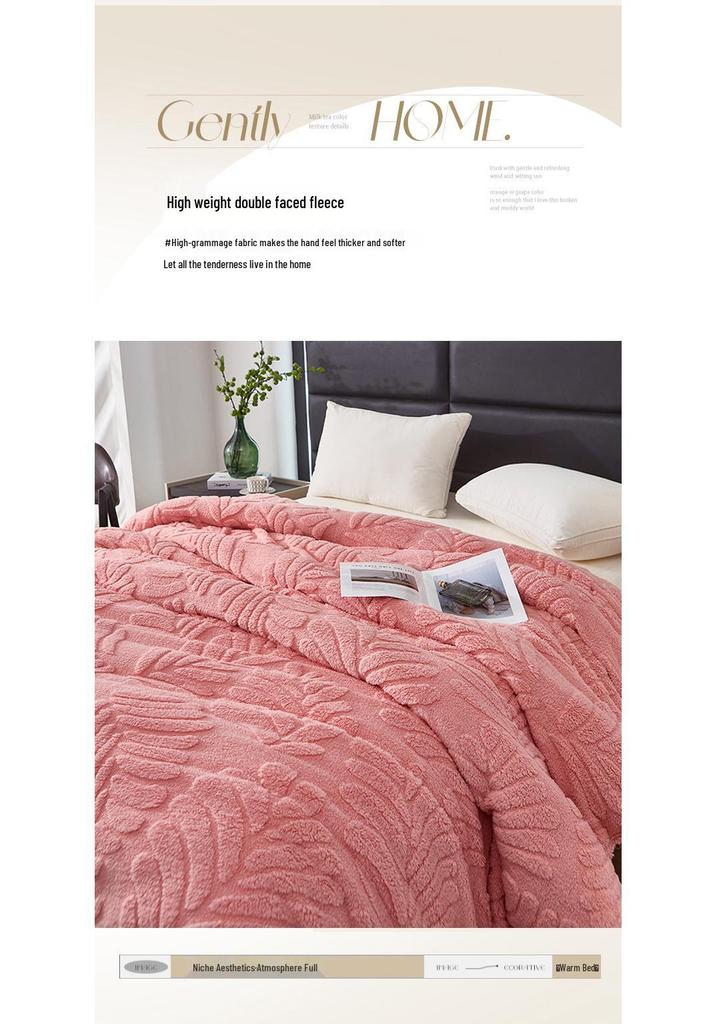 Multi-Functional Plush Jacquard Coral Fleece Blanket - Solid Color, Customizable for Office or Home Use