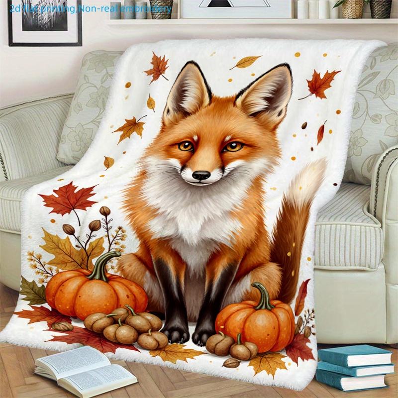 1 Stück Herbst-Ahornblatt-Fuchs-Print-Decke, Thanksgiving-Thema, Mehrere Größen erhältlich, Herbst-Thanksgiving-Weihnachts-Nickerchen-Decke, Geeignet für Wohnzimmer