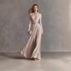 European and American Spring and Autumn New Solid Color Texture Long Sleeve Temperament Elegant Dress Female Xiaoxiangfeng Waist