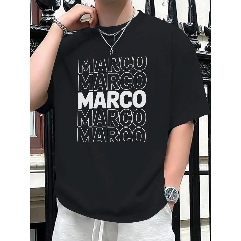 

Мужская футболка - Смелый графический принт с именем Marco , Мягкая дышащая хлопковая рубашка для повседневной и официальной носки, Всесезонный повседневный топ для взрослых S чёрный