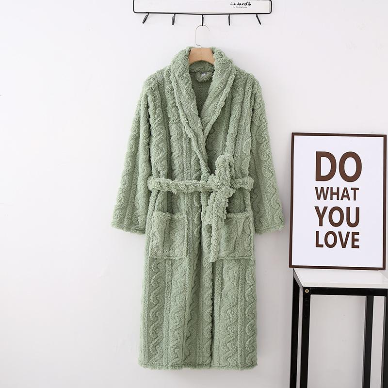 Winter Warm Coral Fleece Couple Long Robe Thick Flannel Women Sexy Bathrobe Sleepwear Nightwear Loose Casual Homewear Loungewear
