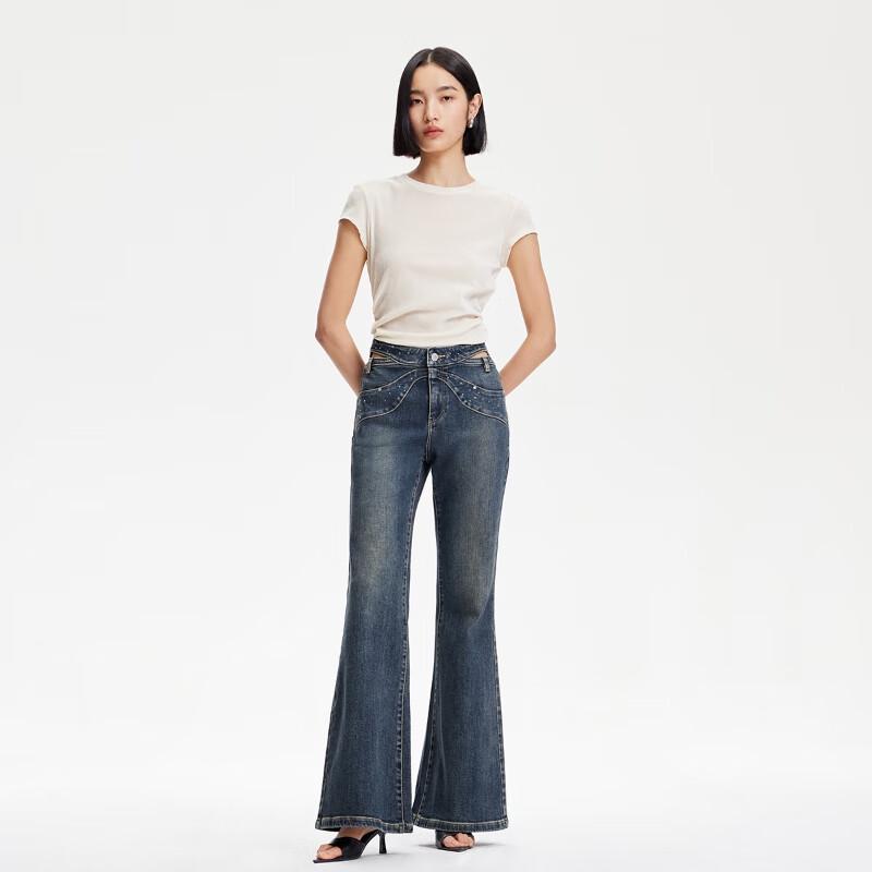 

VEROMODA Women s 2025 Spring Cut-Out Rhinestone Bootcut Jeans M