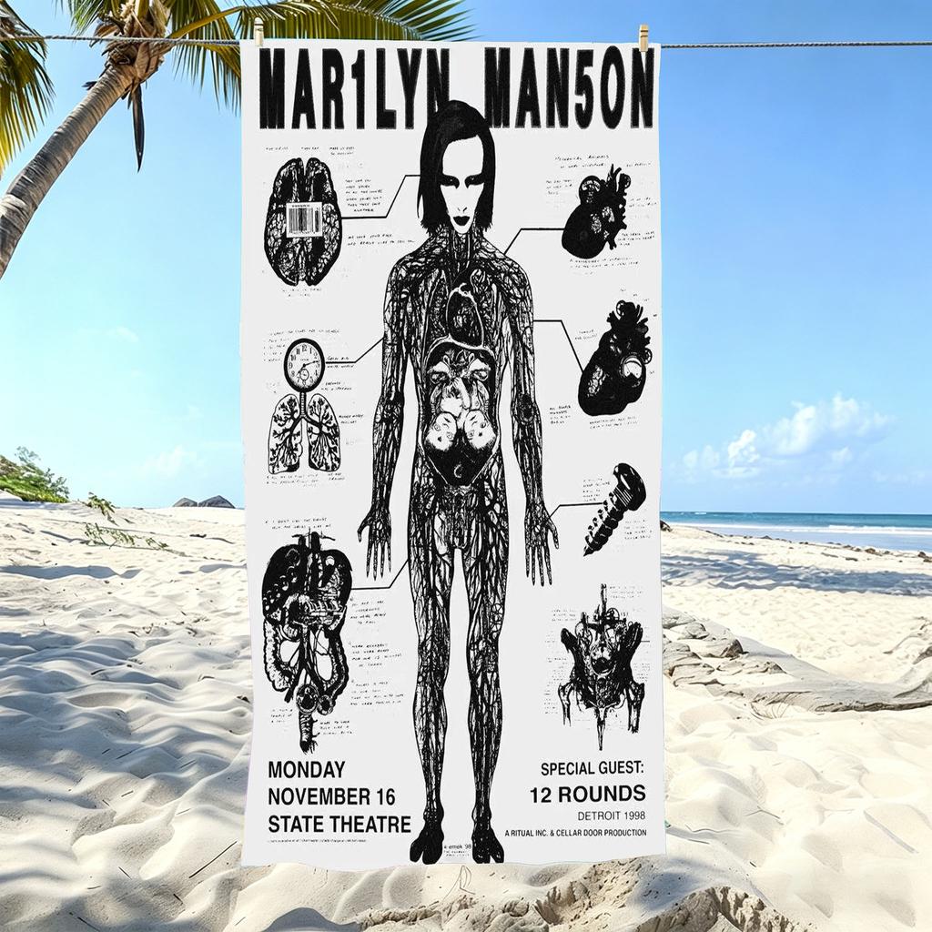 M-Marilyn M-Manson Printed Beach Towel Microfiber Quick Dry Absorbent Dark Rock Style Gym Sports Towel Outdoor Beach Accessories