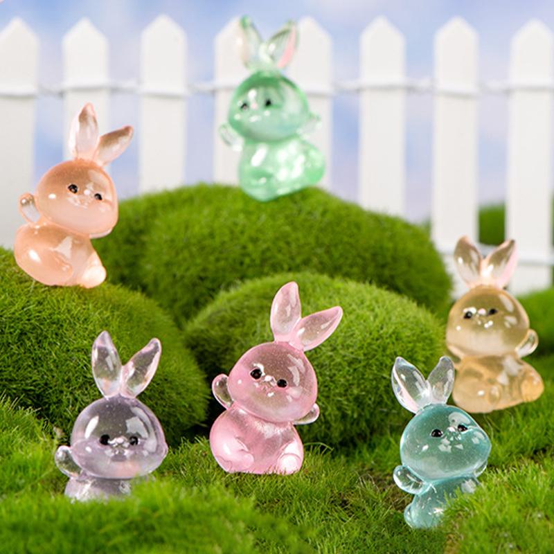 Luminous Little Rabbit Mini Figurine Micro Landscape Decoration Cute Cartoon Miniatures Home Decoration Accessories Gifts