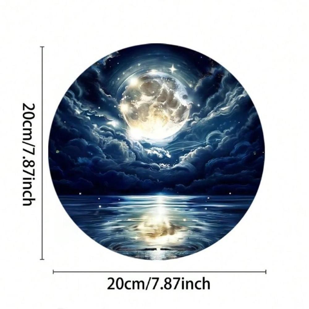 Metal Wall Art Moonlight Ocean Round 2D Anti Vandal for Home Decor