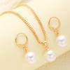 3 Pcs/Set Round Pearl Pendant Necklace For Women Exquisite Fashion Rhinestone Double  Earring Wedding Jewelry Set Gift